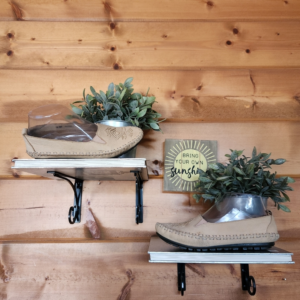 Hush Puppies 🌻 Suede Leather Stitched Aztec Moccasins‎ Shoes Tan Flats Boho 6M